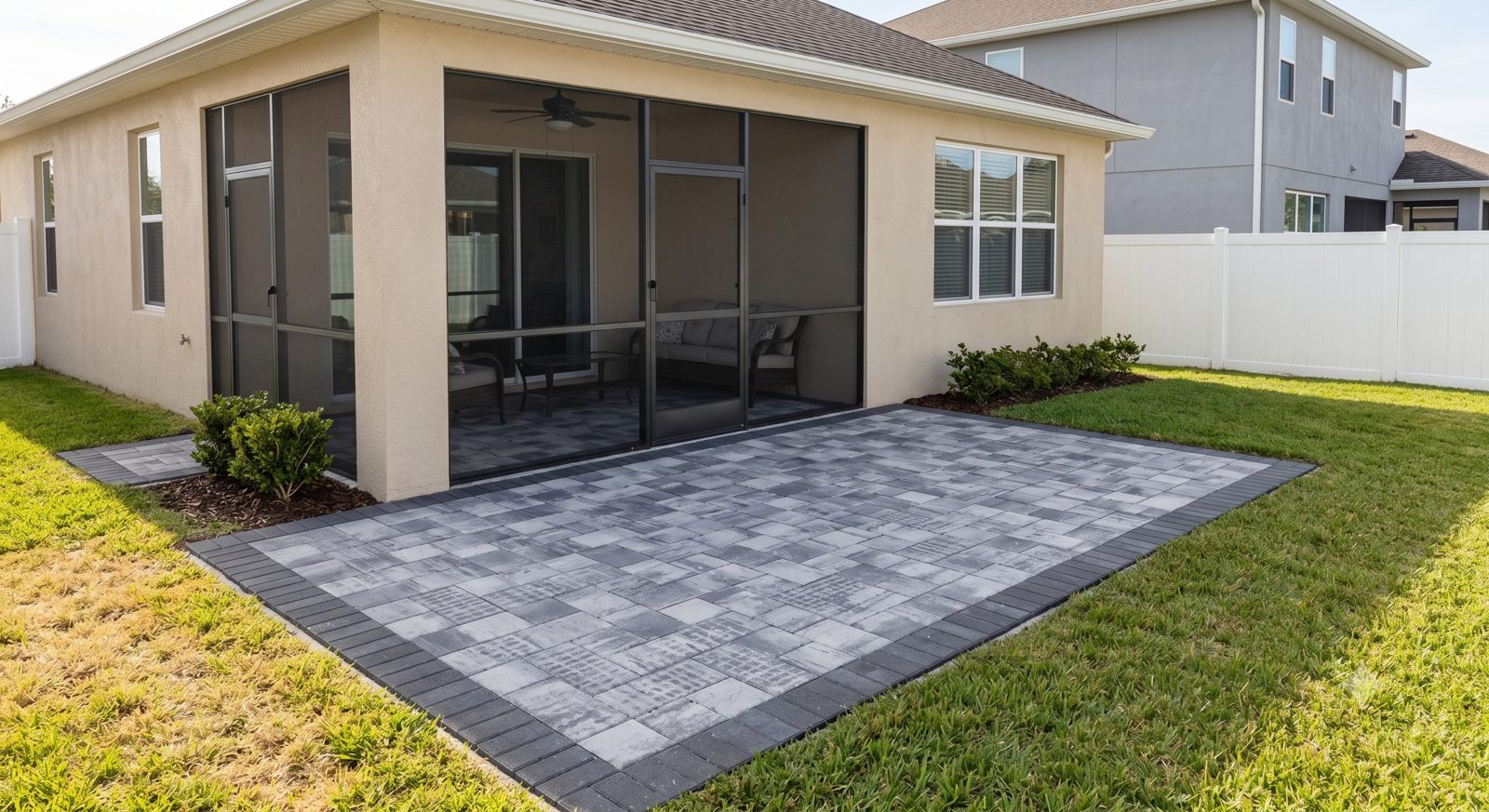 Gray paver patio installed by Lakewood Ranch Concrete in Bradenton, FL
